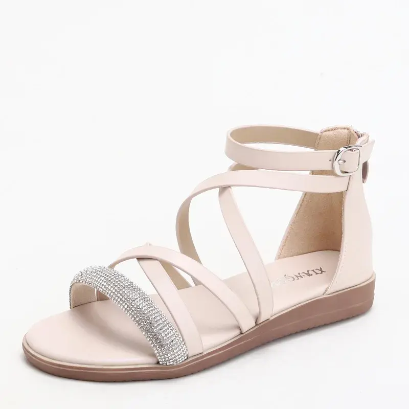 XIHAHA Women High Quality New Arrivals Summer Woman Fashion Comfortable Heel Pressure Drilling Niche Word Roman Sandals Sneaker