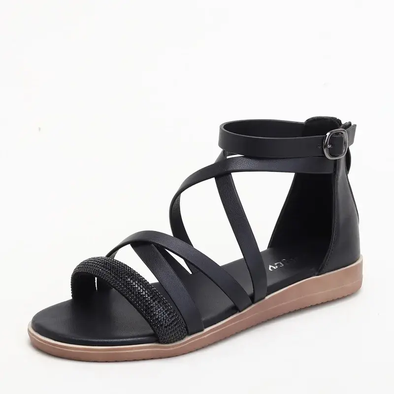 XIHAHA Women High Quality New Arrivals Summer Woman Fashion Comfortable Heel Pressure Drilling Niche Word Roman Sandals Sneaker