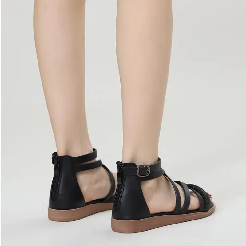 XIHAHA Women High Quality New Arrivals Summer Woman Fashion Comfortable Heel Pressure Drilling Niche Word Roman Sandals Sneaker