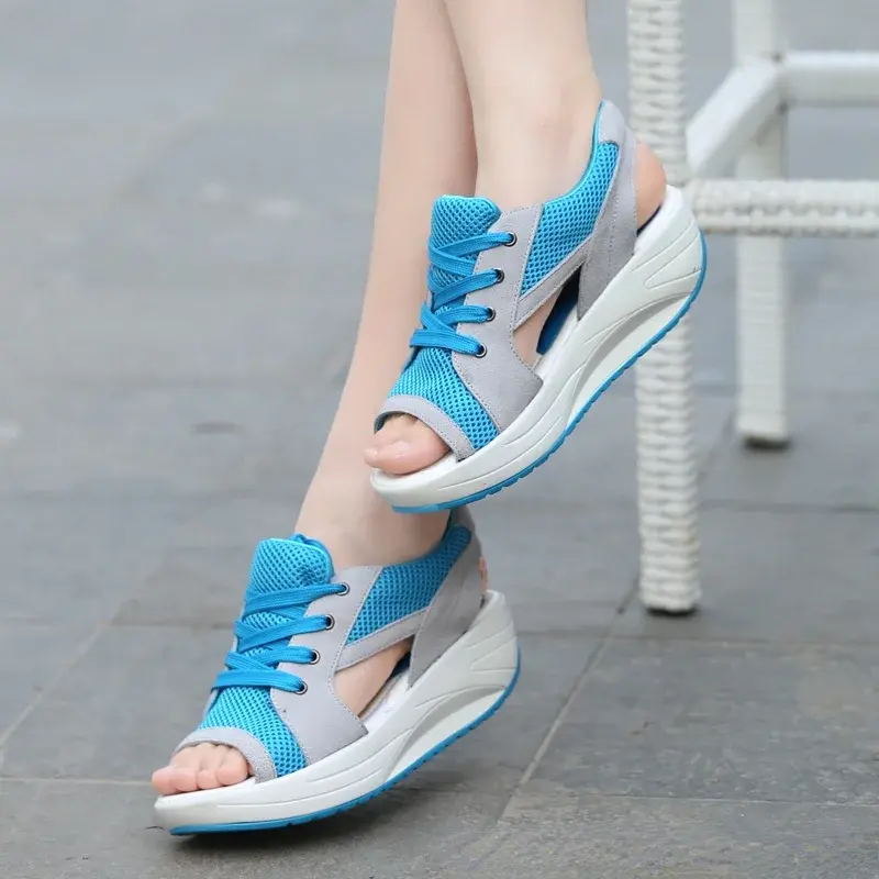 XIHAHA Women Sneakers Fish Mouth Canusal Shoes Woman Solid Girls Dance Shoe Mesh Thick-soled Rocking Dancing Shoes
