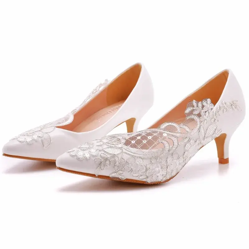 XIHAHA Wedding Shoes Bride White Shoes Female High Heels Ankle Strap Pumps Women Shoes Rhinestone Lace High Heels Party Shoe