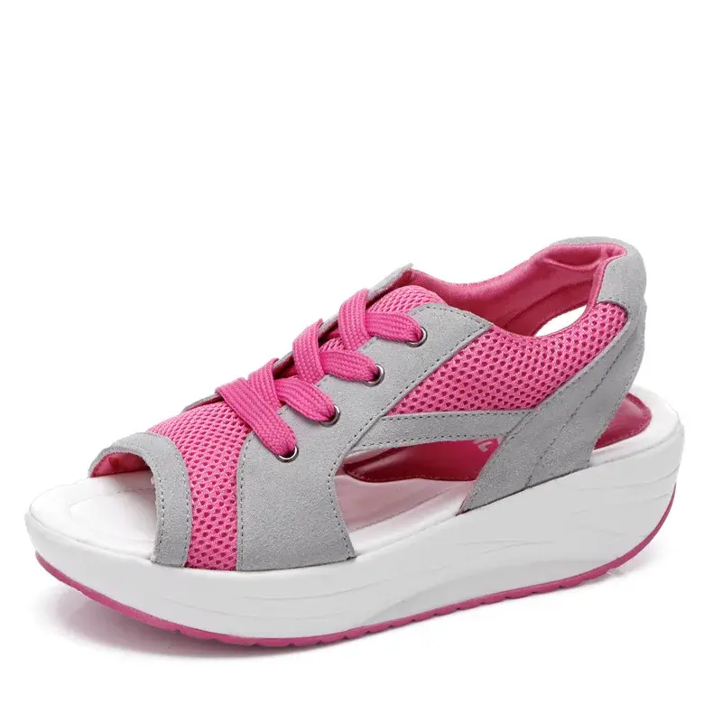 XIHAHA Women Sneakers Fish Mouth Canusal Shoes Woman Solid Girls Dance Shoe Mesh Thick-soled Rocking Dancing Shoes