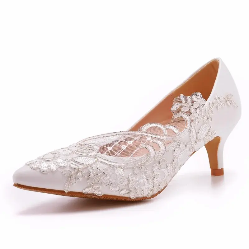 XIHAHA Wedding Shoes Bride White Shoes Female High Heels Ankle Strap Pumps Women Shoes Rhinestone Lace High Heels Party Shoe