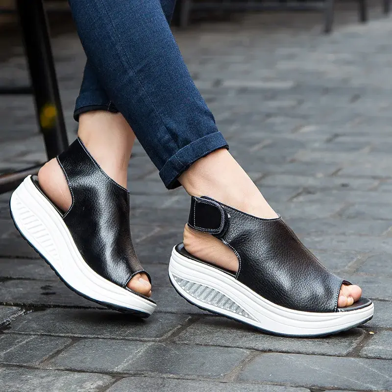 XIHAHA Women Sneakers Fish Mouth Canusal Shoes Woman Solid Girls Dance Shoe Mesh Thick-soled Rocking Dancing Shoes