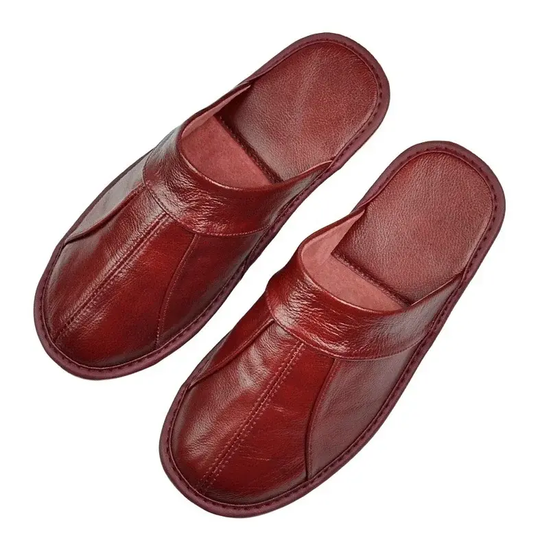Men's Luxury Cow Split Leather Handmade Shoes Men Home Slippers Spring Slip on Soft Comfortable Brown Bedroom Indoor Flat Shoes