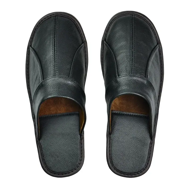 Men's Luxury Cow Split Leather Handmade Shoes Men Home Slippers Spring Slip on Soft Comfortable Brown Bedroom Indoor Flat Shoes