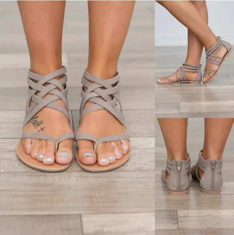 XIHAHA Summer Women Sandals Gladiator Sandals for Beach Shoes Female Rome Style Flat Sandals Woman Casual Sandalias Mujer Shoes