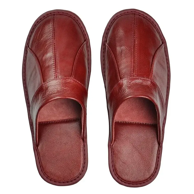 Men's Luxury Cow Split Leather Handmade Shoes Men Home Slippers Spring Slip on Soft Comfortable Brown Bedroom Indoor Flat Shoes