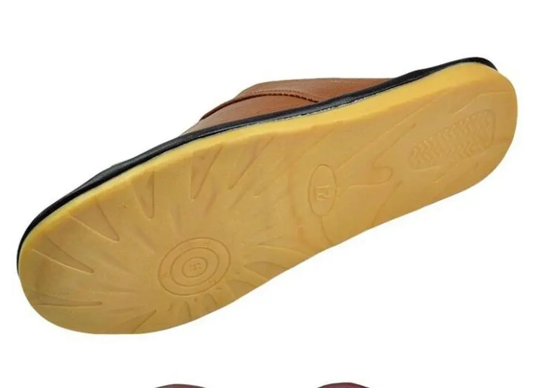 Men's Luxury Cow Split Leather Handmade Shoes Men Home Slippers Spring Slip on Soft Comfortable Brown Bedroom Indoor Flat Shoes