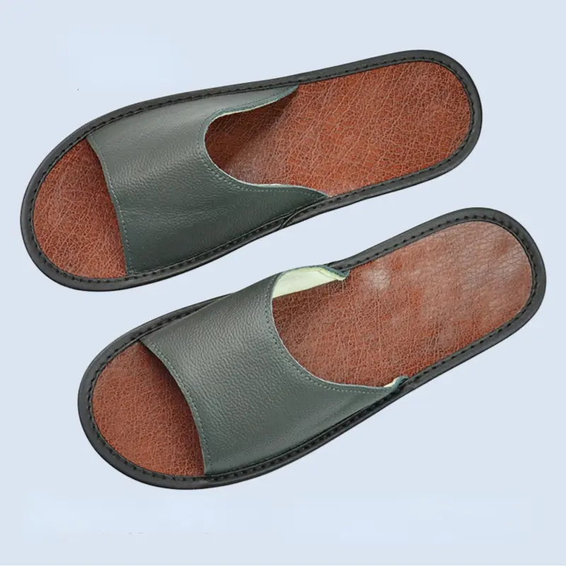 XIHAHA Summer Cowhide Leather Slippers Men Soft Bottom Home Slippers Women Non-Slip Shoes Women Sandals Plus Couples