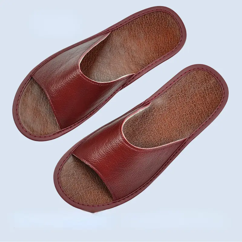 XIHAHA Summer Cowhide Leather Slippers Men Soft Bottom Home Slippers Women Non-Slip Shoes Women Sandals Plus Couples