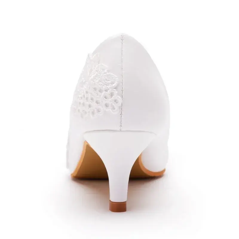 XIHAHA Fashion Women's Crystal Queen White Lace Flower Wedding Shoes Woman Point Toe Slips Lady Dress Flats Sneaker Big Size 43