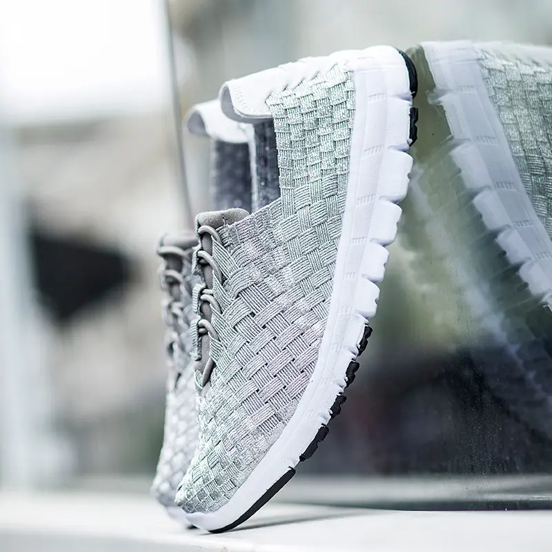 XIHAHA Women Shoes Summer Flats Female Loafers Woman Casual Flat Woven Shoe Breathable Sneakers Slip on Couple Light Sports