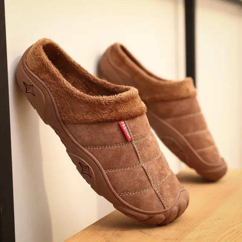 XIHAHA High Quality Slippers Men's Winter Shoes Soft Man Home Slippers Cotton Shoes Fleece Warm Anti-skid Man Slippers Sandals