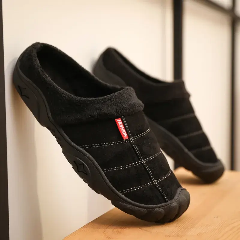 XIHAHA High Quality Slippers Men's Winter Shoes Soft Man Home Slippers Cotton Shoes Fleece Warm Anti-skid Man Slippers Sandals