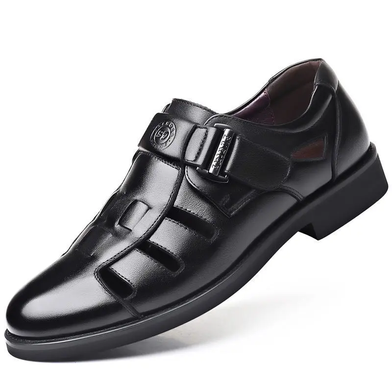 XIHAHA Summer Hollow Leather Shoes Men Casual Leather Sandals Breathable Hole Shoe Sandals Mens slippers Hombre  Shoes 2023