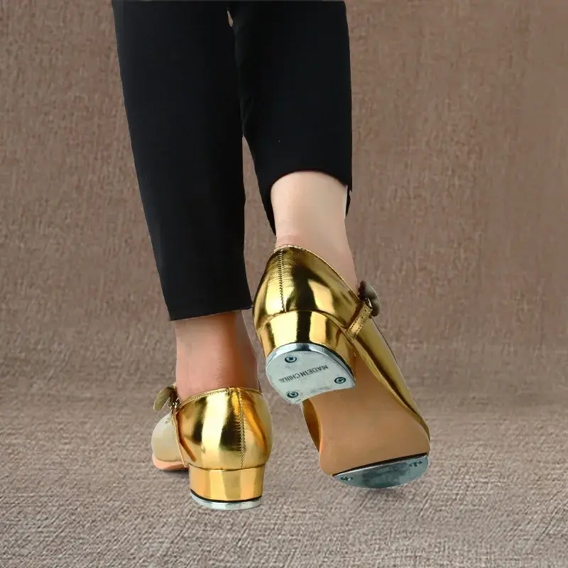 XIHAHA New Women Tap Dance Shoes Shiny PU Leather  Woman Glossy Bow Tie Kids Tap Shoes Teacher Stage Dance Girls Shoes