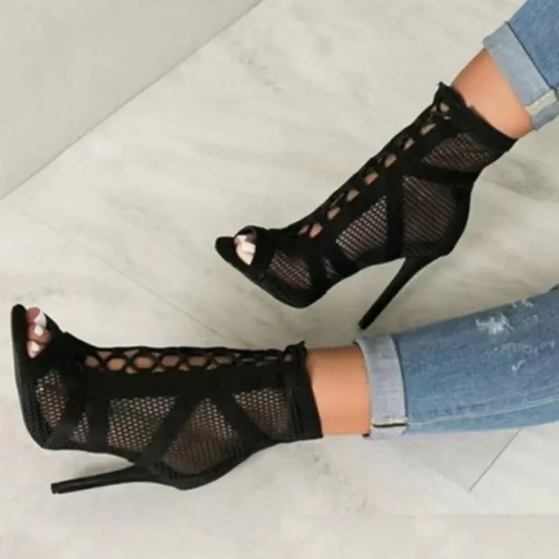 XIHAHA Summer New Woman Black Style Social Dance Booties Heel Salsa Latin Dance Shoes Dance Boot for Women