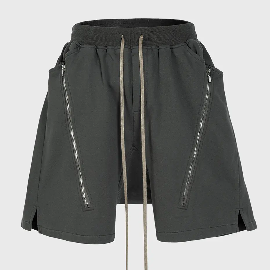 2024 Summer Men Hip Hop Shorts Double Zipper Streetwear Fashion Black Short Pants