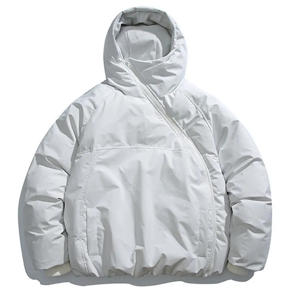 Winter Men Jackets Diagonal Zipper Hooded Parkas Thicken Warm Coat Black Loose Casual Padded Jacket Outwear for Male 2025