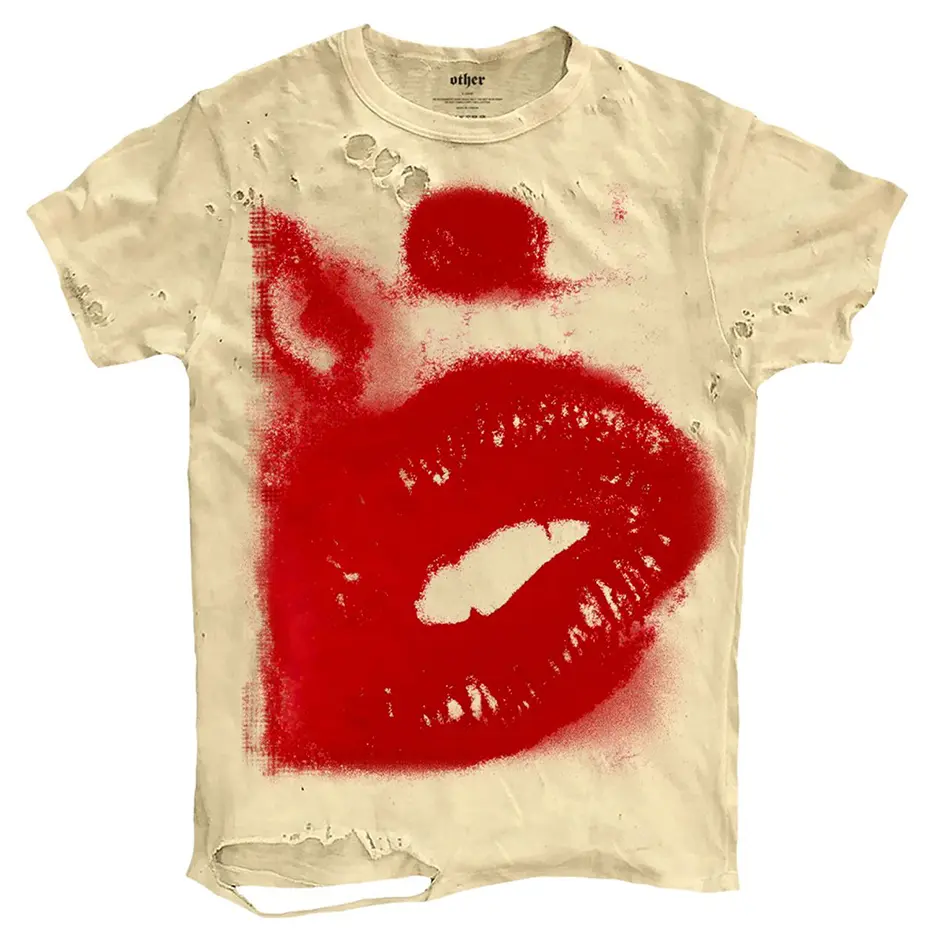 Lips Graphic Ripped Men T-shirt Summer Thin Tee Tops Streetwear Harajuku Vintage Tshirts Crew Neck Short Sleeve T Shirt
