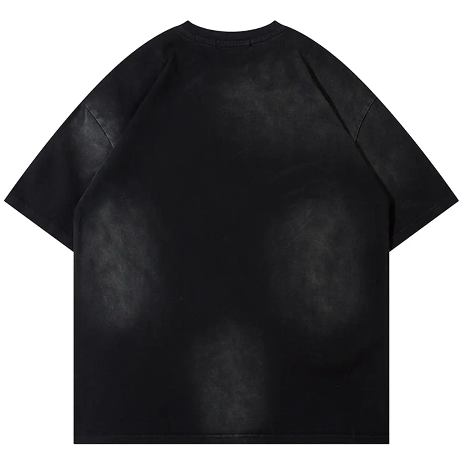 Men Harajuku Vintage T Shirts 2024 Streetwear Hip Hop Oversized T-shirts Metal Button Retro Loose Short Sleeve Tee Shirt Male