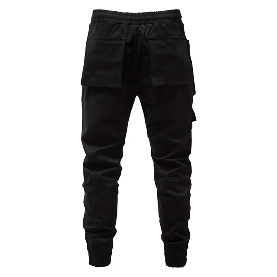 Fashion Punk Pants Zipper Pockets Cargo Pants Joggers Men Black Streetwear Hip Hop Trousers