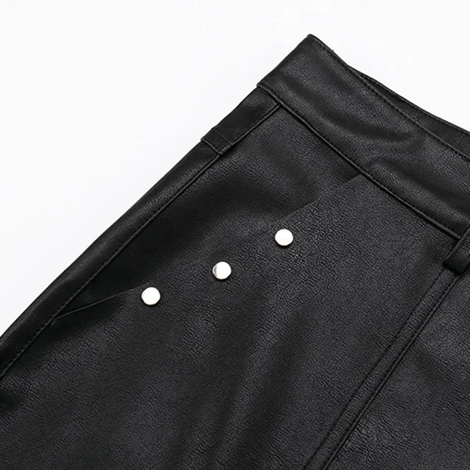 Punk Rivet Leather Shorts Summer Fashion Black PU Leather Shorts Streetwear Harajuku Hip Hop Shorts