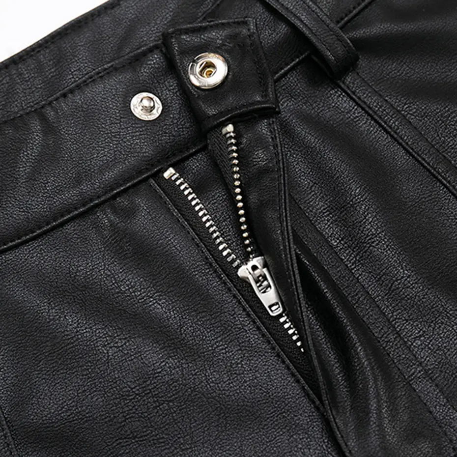 Punk Rivet Leather Shorts Summer Fashion Black PU Leather Shorts Streetwear Harajuku Hip Hop Shorts