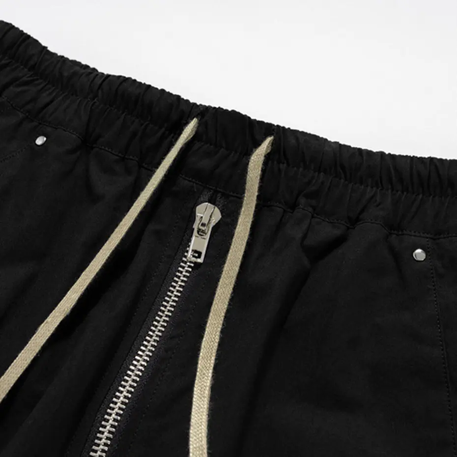 Ro Style Wide Leg Drawstring Black Cargo Pants Unisex Straight Baggy Casual Overalls Men's Streetwear Loose Oversized Trousers