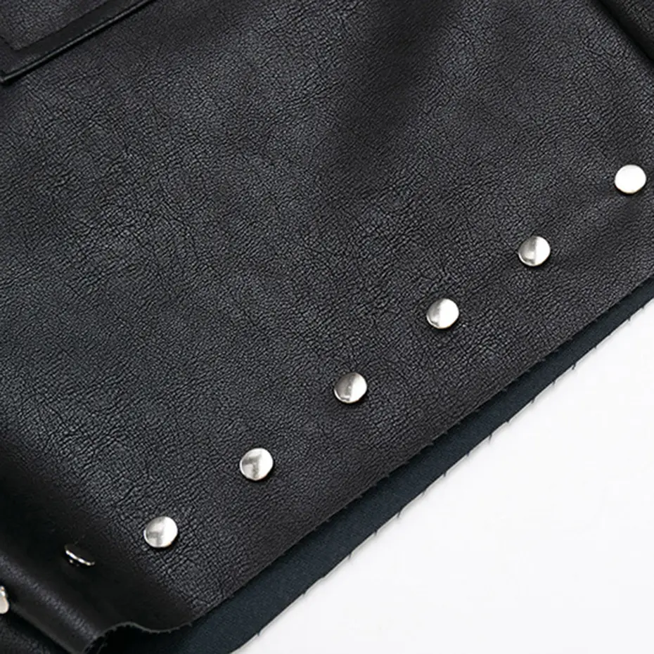 Punk Rivet Leather Shorts Summer Fashion Black PU Leather Shorts Streetwear Harajuku Hip Hop Shorts