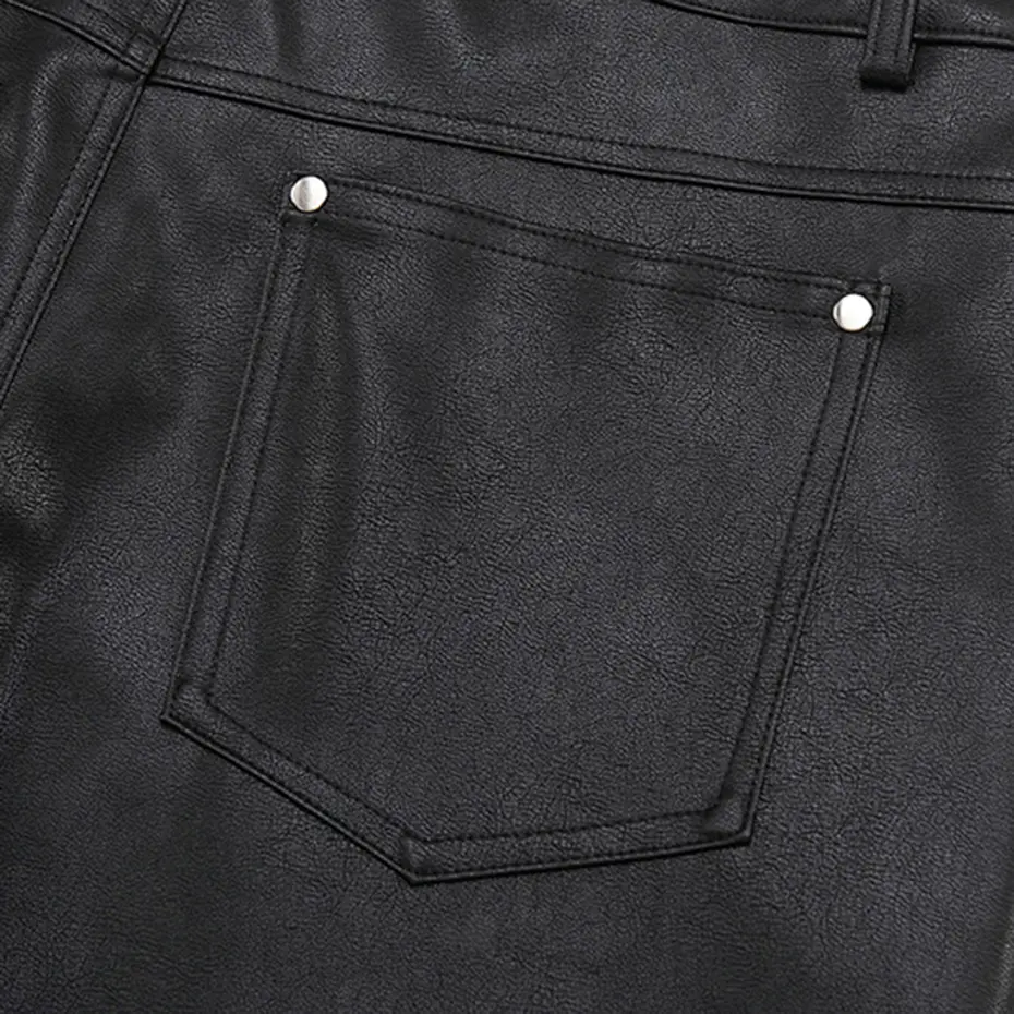 Punk Rivet Leather Shorts Summer Fashion Black PU Leather Shorts Streetwear Harajuku Hip Hop Shorts