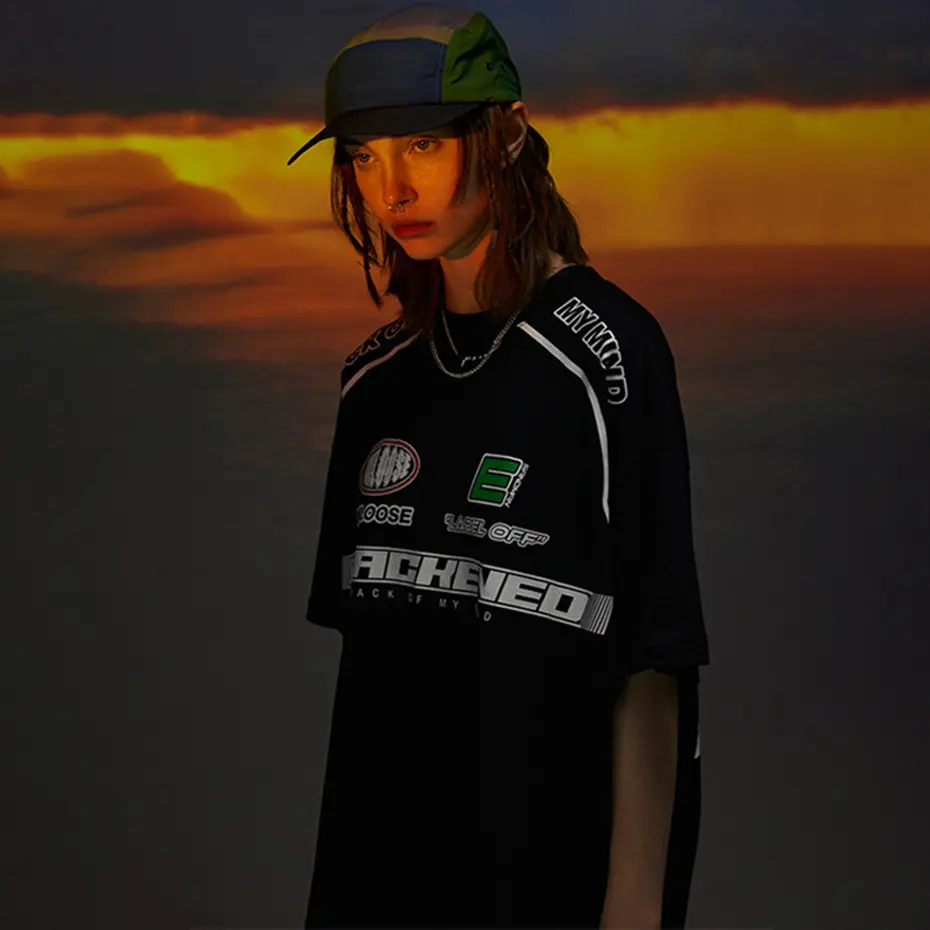 Harajuku Y2K Loose T-shirts Men Hip Hop Streetwear Oversized T Shirt Summer Fashion Motorcycle Racing Style Tshirt Top Tees Man