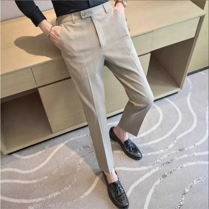 Men Plaid Wedding Dress Trousers High Quality Male Boutique Formal Wear Slim Suits Pants Men British Style Business Suit Pants