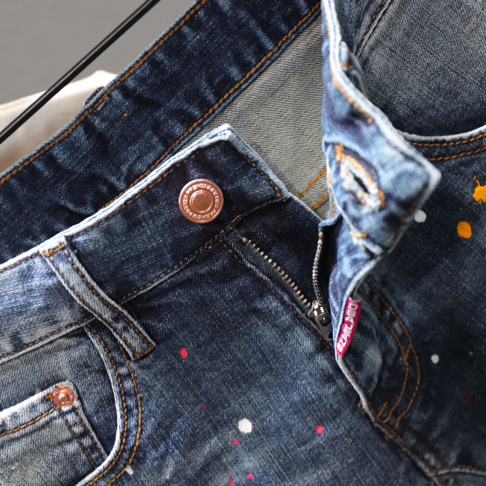 Men Fashion Denim Shorts Jeans New Summer Male Blue Ripped Jeans Shorts High Quality Man Paint Splash Technology Denim Shorts