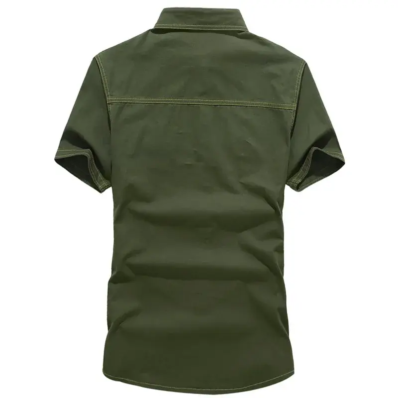 Men Short Sleeve Military Stytle Tooling Shirts High Quality Men Cotton Casual Shirts New Summer Men Solid Color Shirts Size 6XL