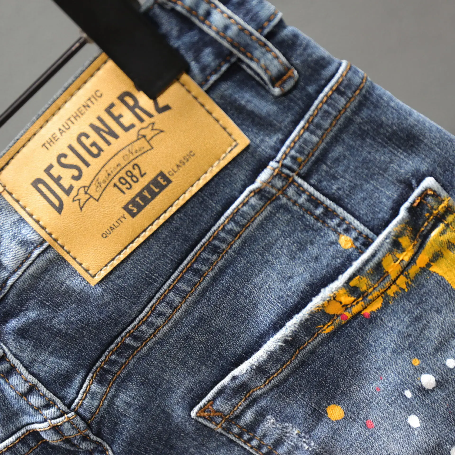 Men Fashion Denim Shorts Jeans New Summer Male Blue Ripped Jeans Shorts High Quality Man Paint Splash Technology Denim Shorts