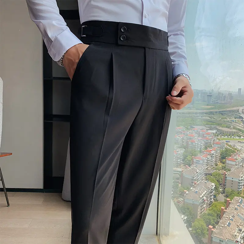 Men British Style Suits Pants New Male Solid High Waist Trousers High Quality Men Formal Slim Fit Business Casual Suit Pants