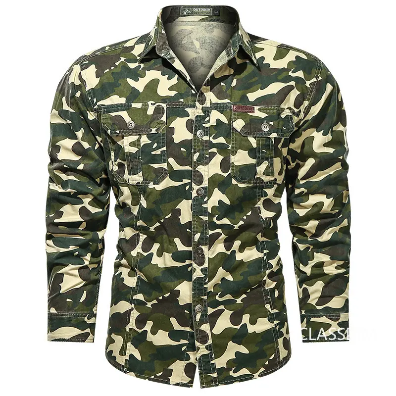 Men Camouflage Military Shirts Male Cotton Outdoor Multi-pocket Tooling Shirts Good Quality Man Long-sleeved Casual Shirts 5XL