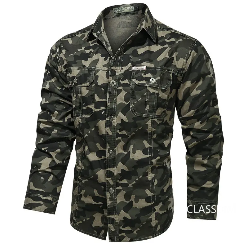 Men Camouflage Military Shirts Male Cotton Outdoor Multi-pocket Tooling Shirts Good Quality Man Long-sleeved Casual Shirts 5XL