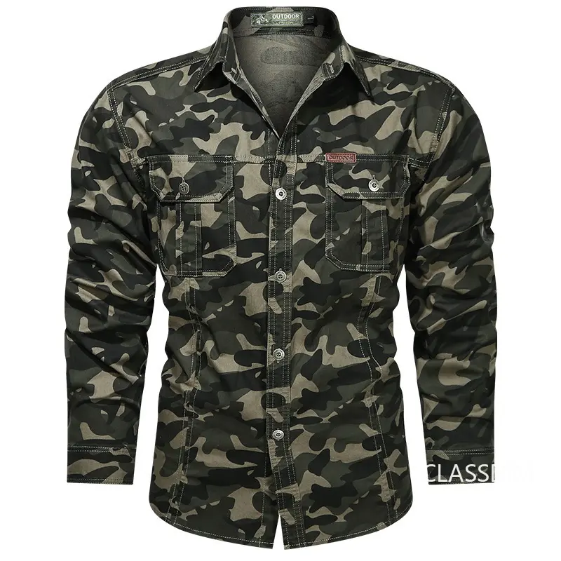 Men Camouflage Military Shirts Male Cotton Outdoor Multi-pocket Tooling Shirts Good Quality Man Long-sleeved Casual Shirts 5XL