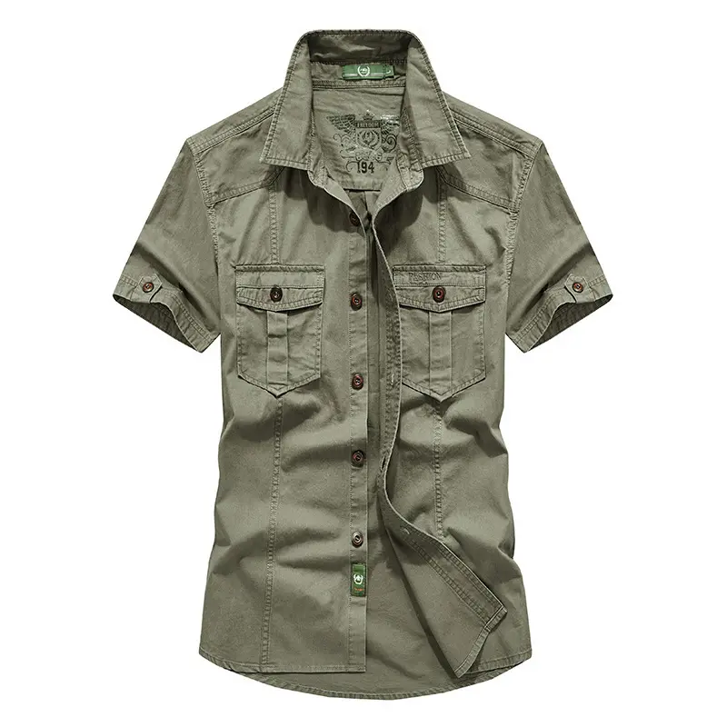 New Summer Men Cotton Short Sleeved Shirts Multi Pockets Military Tooling Shirts Quality Male Outdoor Casual Loose Shirts 6XL