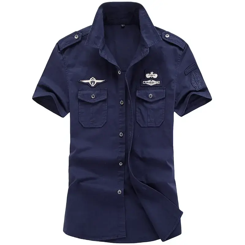 New Summer Men Short Sleeved Tooling Shirts Male Outdoor Multi Pockets Cargo Shirts Quality Men Cotton Casual Shirts Size 6XL