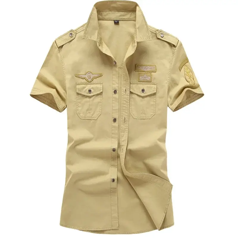 New Summer Men Short Sleeved Tooling Shirts Male Outdoor Multi Pockets Cargo Shirts Quality Men Cotton Casual Shirts Size 6XL