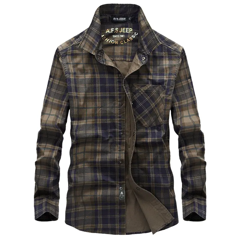 New Spring Men Plaid Casual Shirts Male Military Outdoor Loose Tooling Shirts High Quality Man Cotton Long-sleeved Shirts 3XL