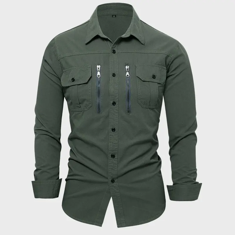 High Quality Cotton 100% Men Outdoor Multi Pockets Long Sleeved Cargo Shirts Man Loose Shirts New Male Solid Casual Shirts 3XL