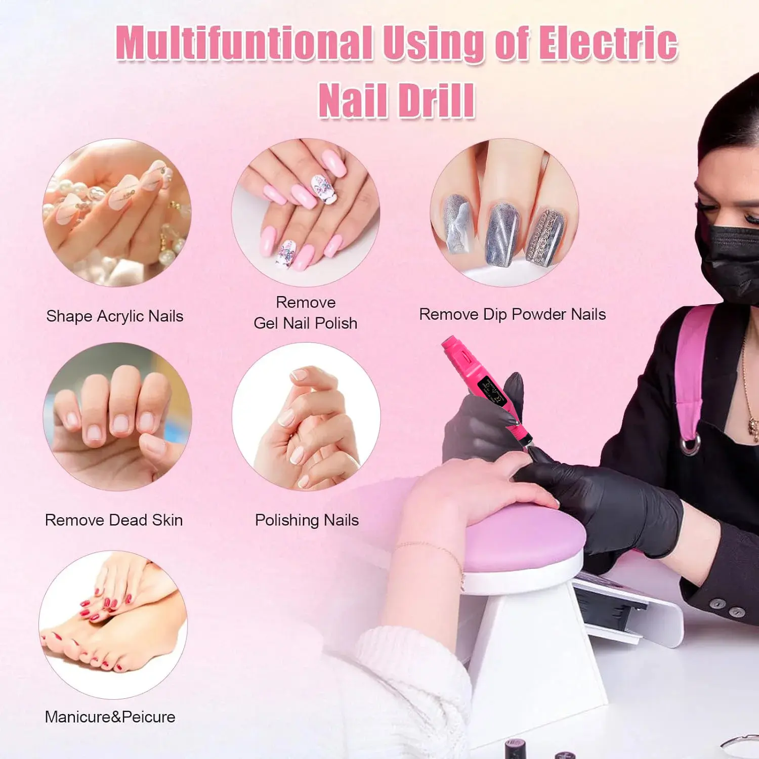 LINMANDA Electric Nail Polish Drill Machine Professional Electric Nail File Kit for Acrylic Gel Nails Manicure Pedicure Home Use