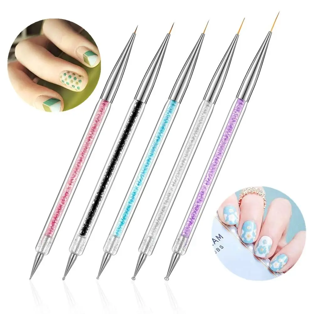 LINMANDA Gel Polish Nail Art Brushes Set Dual-ended Nail Paint Brushes for Nail Art with Fine Liner Brushes and Dotting Pen