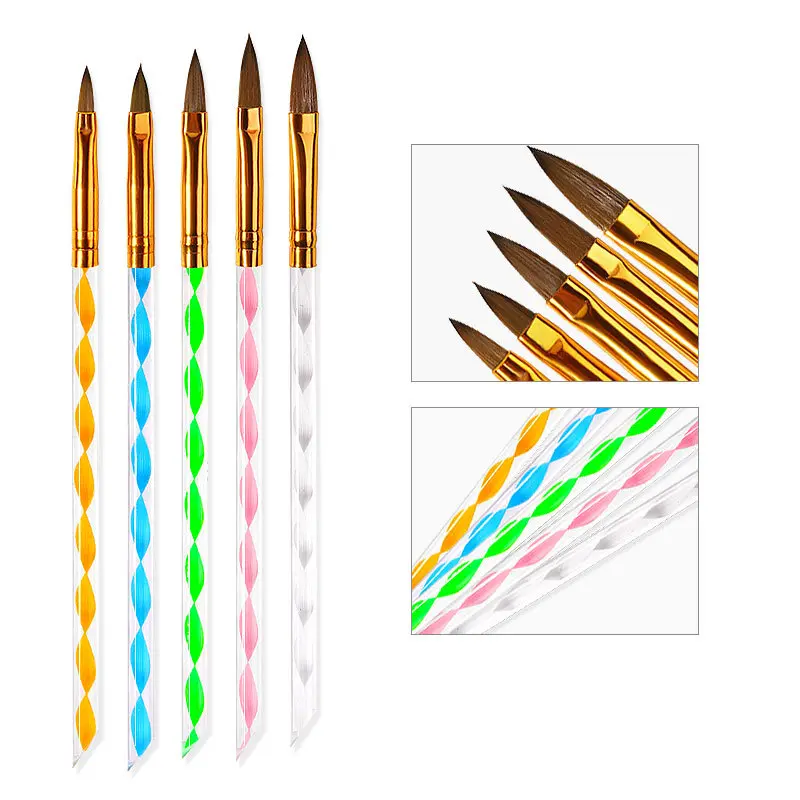 LINMANDA 5Pcs Acrylic Nail Art Brushes Liner Brush Manicure Point Drill Drawing Painting Tools Set for DIY Nail Art Designsv
