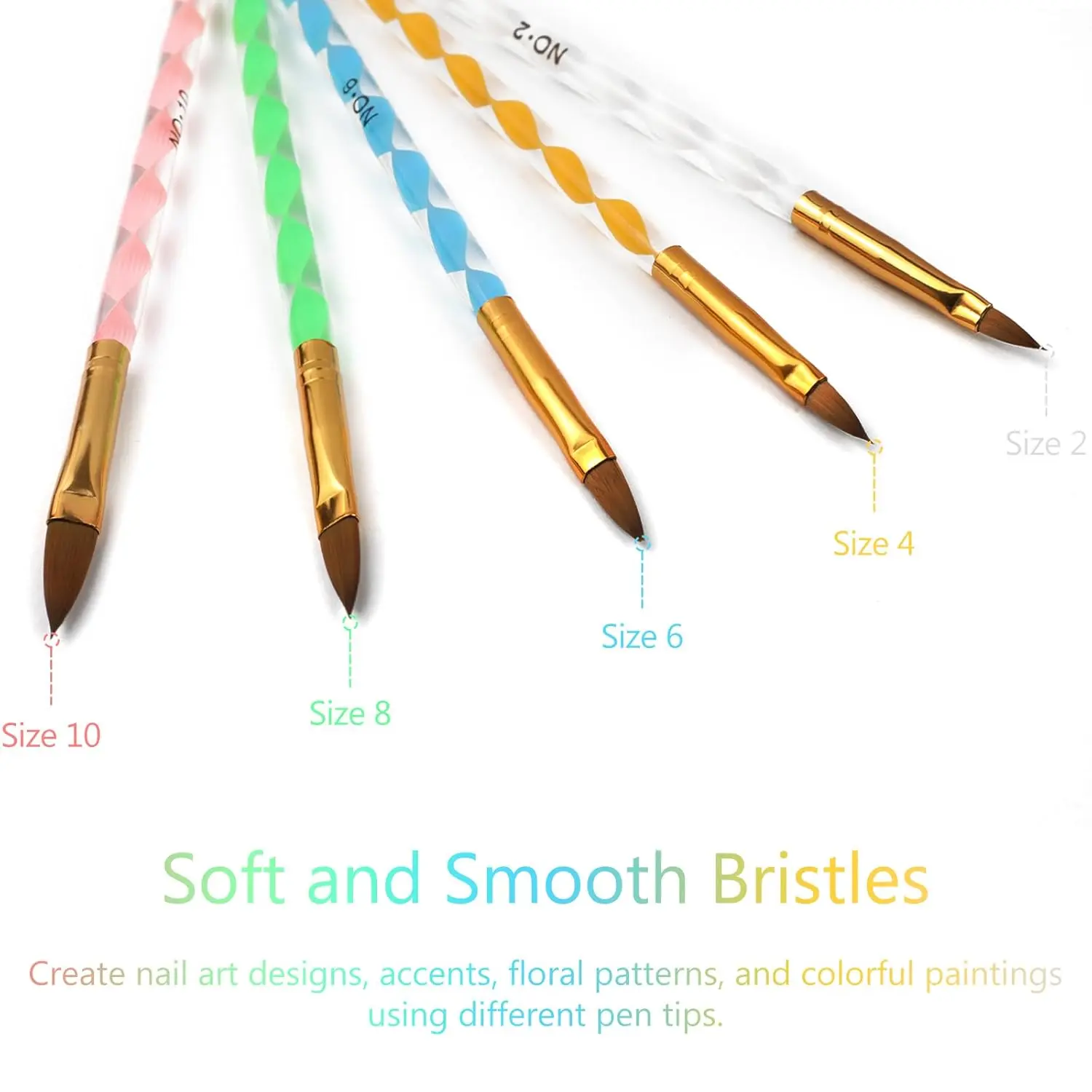 LINMANDA 5Pcs Acrylic Nail Art Brushes Liner Brush Manicure Point Drill Drawing Painting Tools Set for DIY Nail Art Designsv